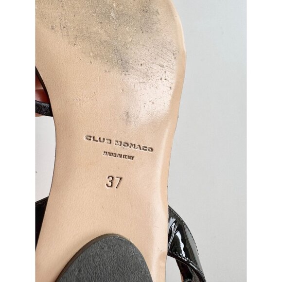 CLUB MONACO Black Patent Leather Flat Strappy Toe Thong Sandals, Size 37 - Picture 8 of 9